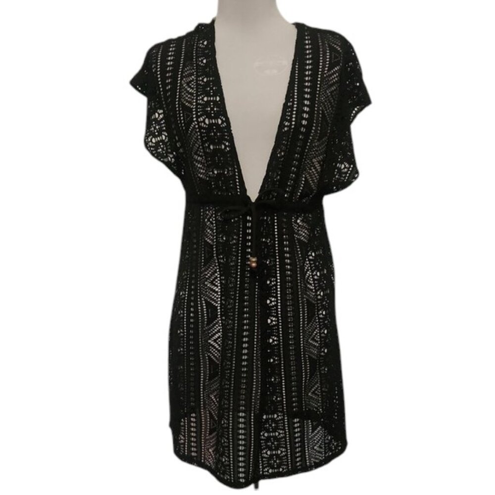 🌊 Wave Zone Black Sheer Crocheted Cover-Up – Size M 🌊